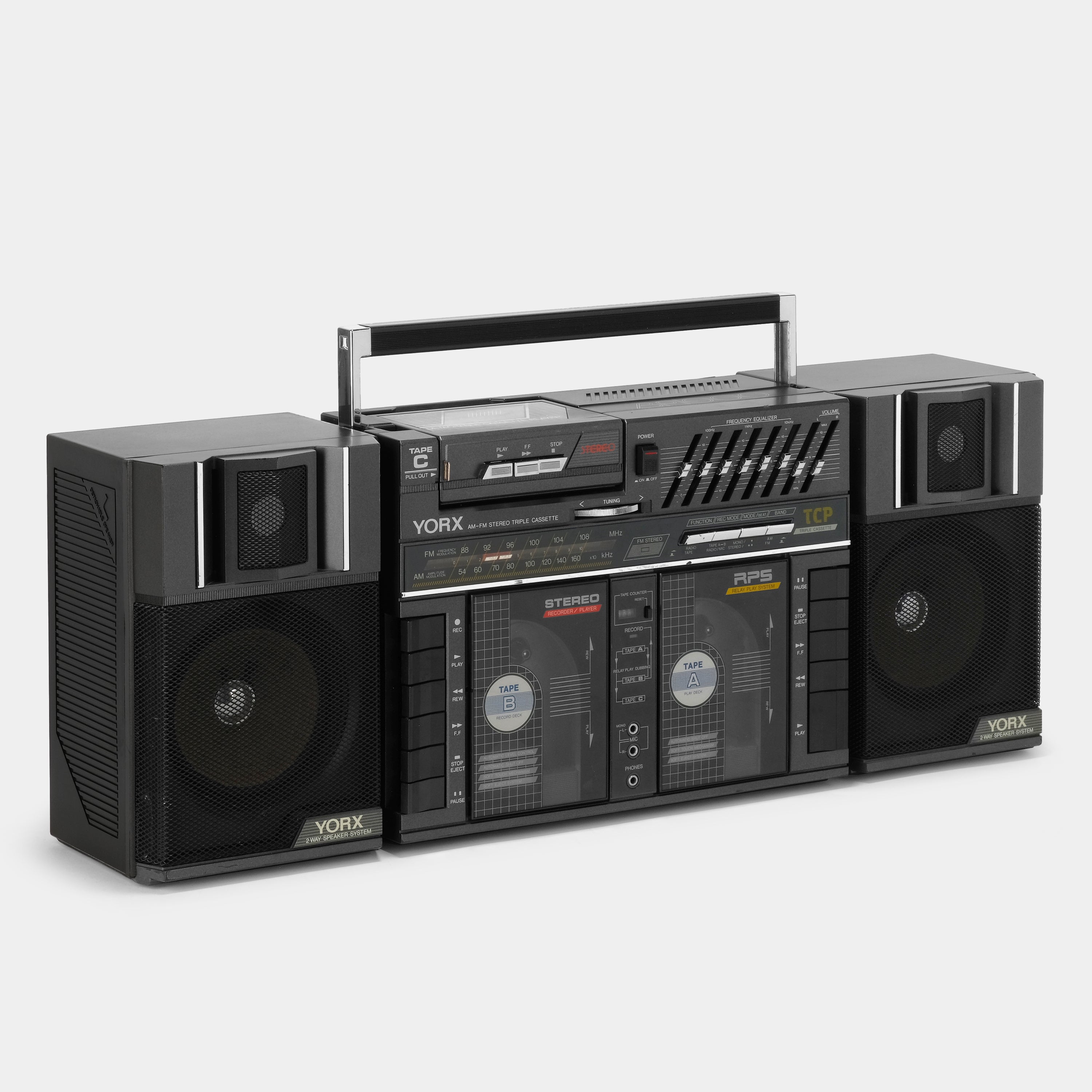 Yorx BP-1000B AM/FM Stereo Boombox Triple Cassette Recorder and Player