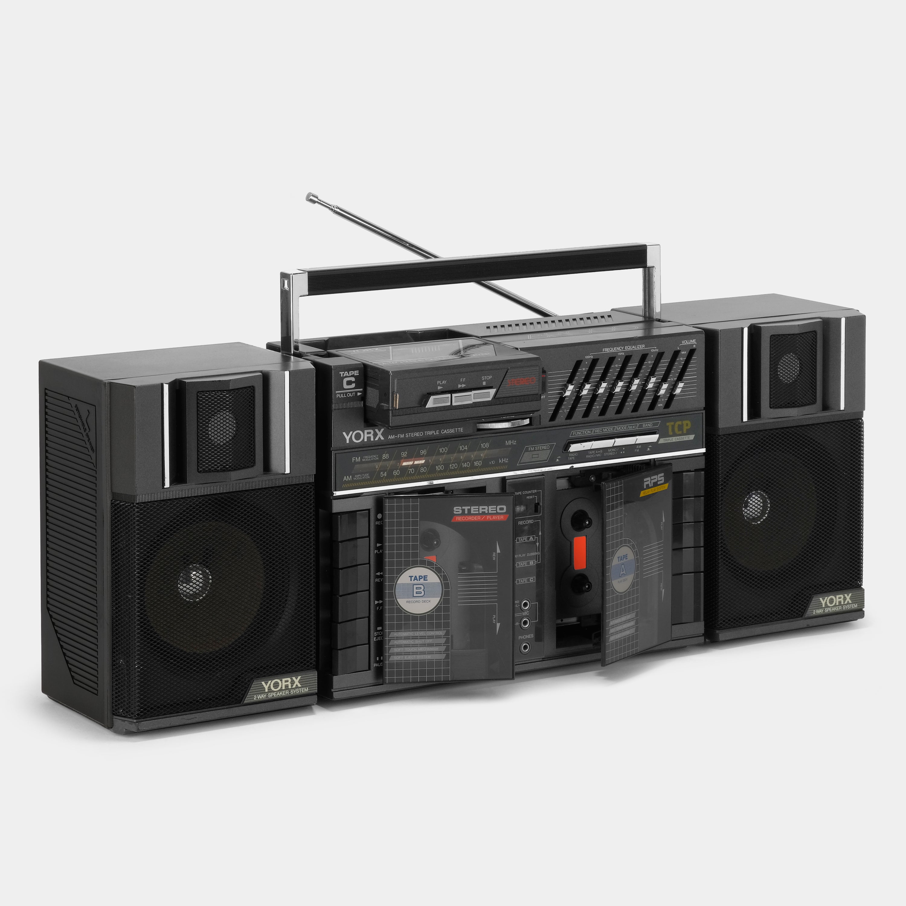 Yorx BP-1000B AM/FM Stereo Boombox Triple Cassette Recorder and Player