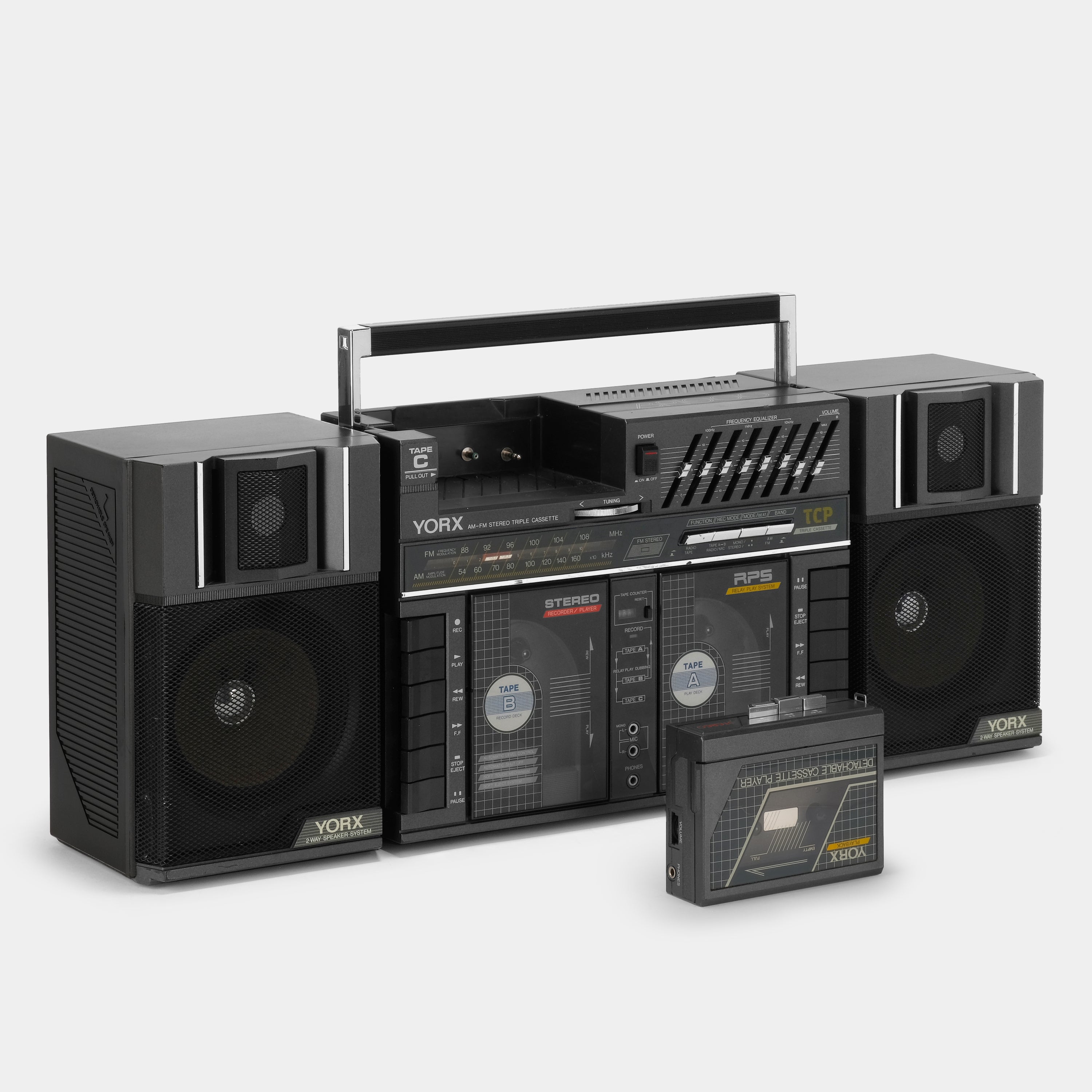 Yorx BP-1000B AM/FM Stereo Boombox Triple Cassette Recorder and Player