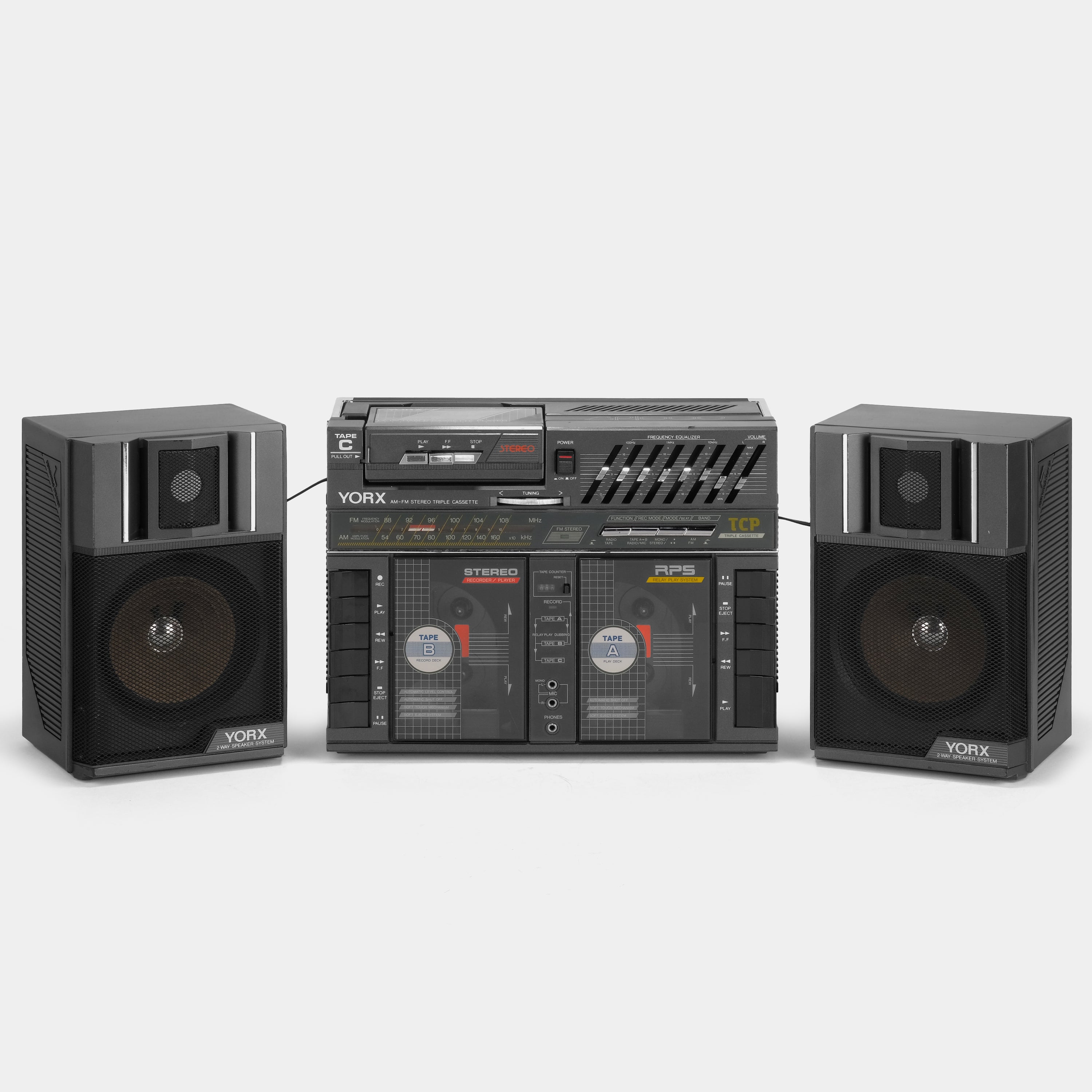 Yorx BP-1000B AM/FM Stereo Boombox Triple Cassette Recorder and Player