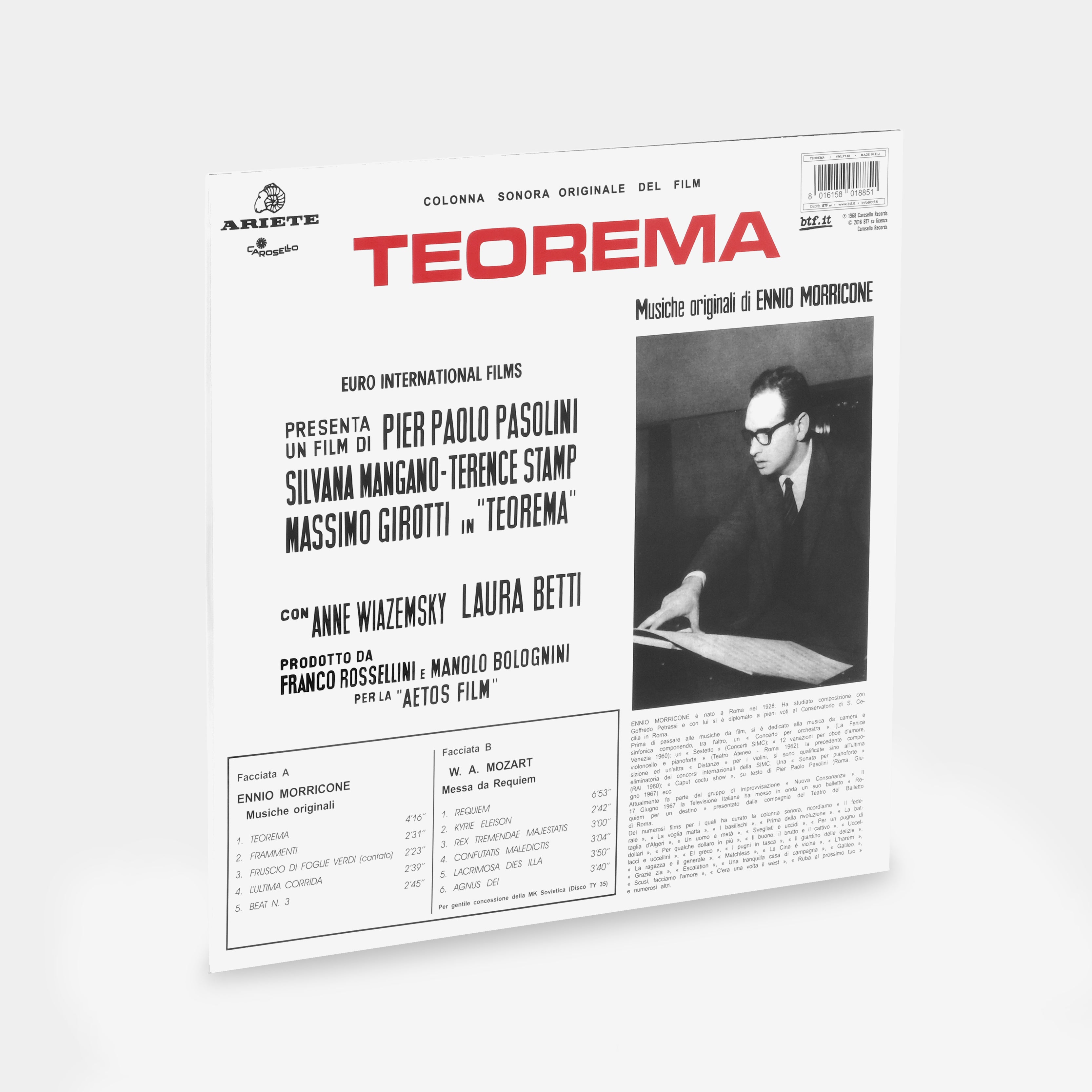 Ennio Morricone - Teorema (Colonna Sonora Originale Del Film) LP Clear Vinyl Record