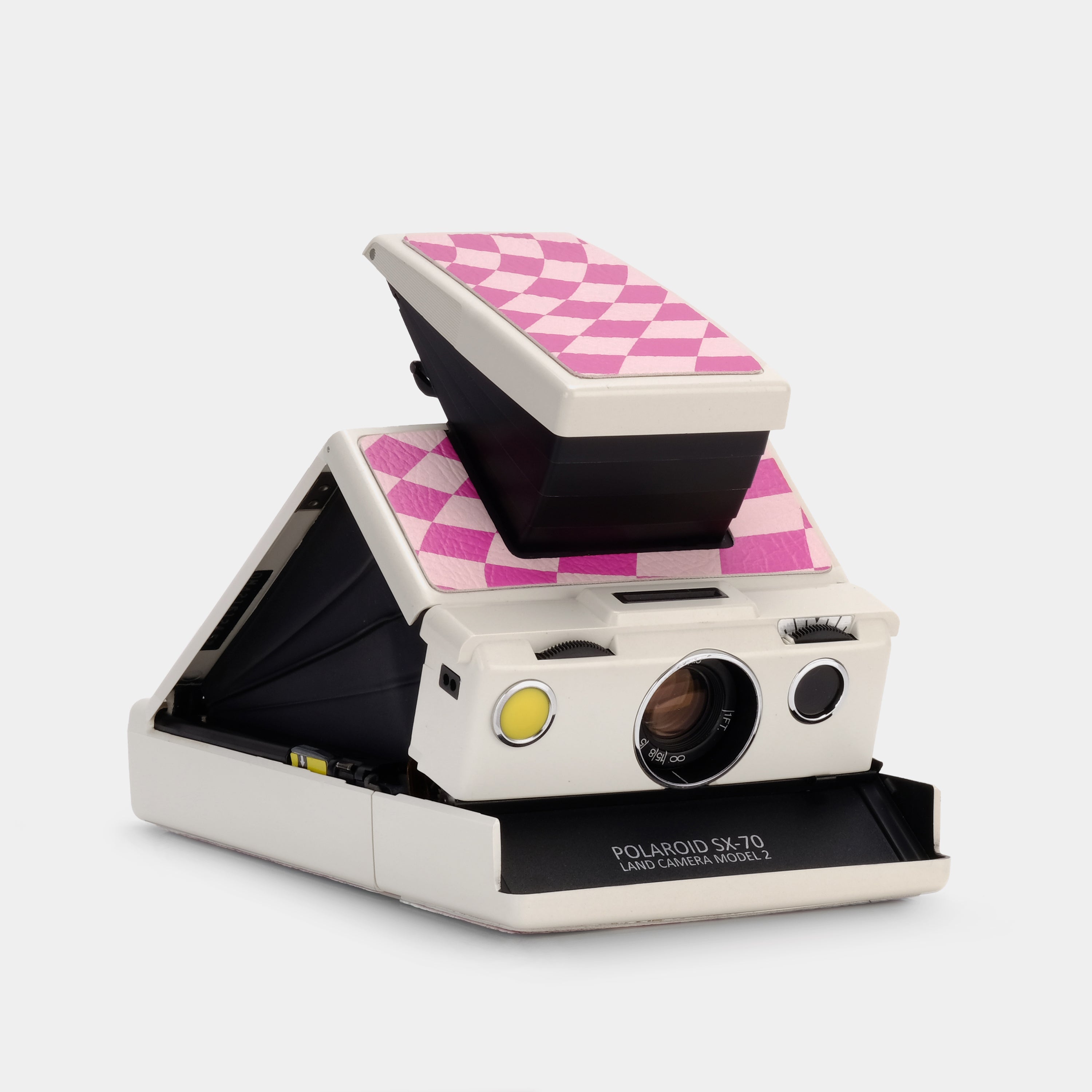 Polaroid SX-70 Model 2 Fuchsia and Pink Wave Check White Folding Instant Film Camera