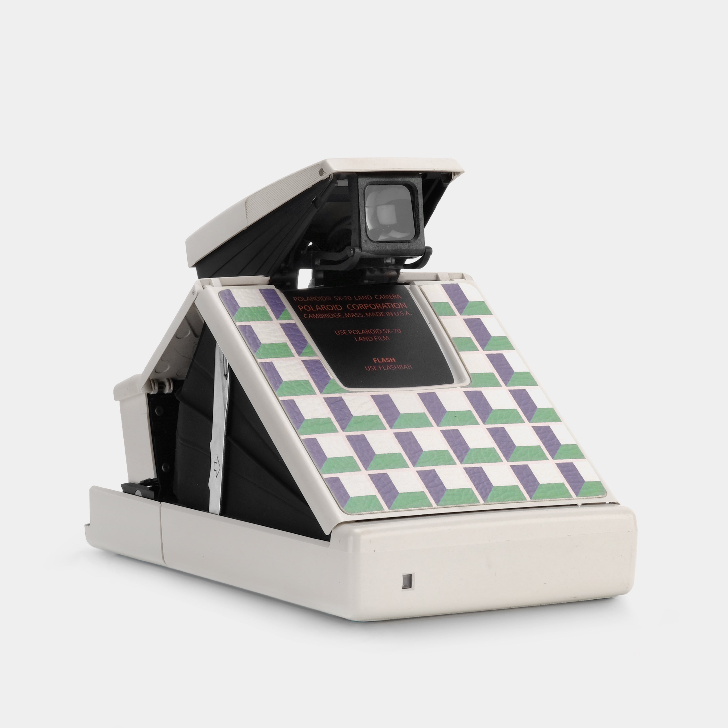 Polaroid SX-70 Model 2 Green and Beige Grid White Folding Instant Film Camera