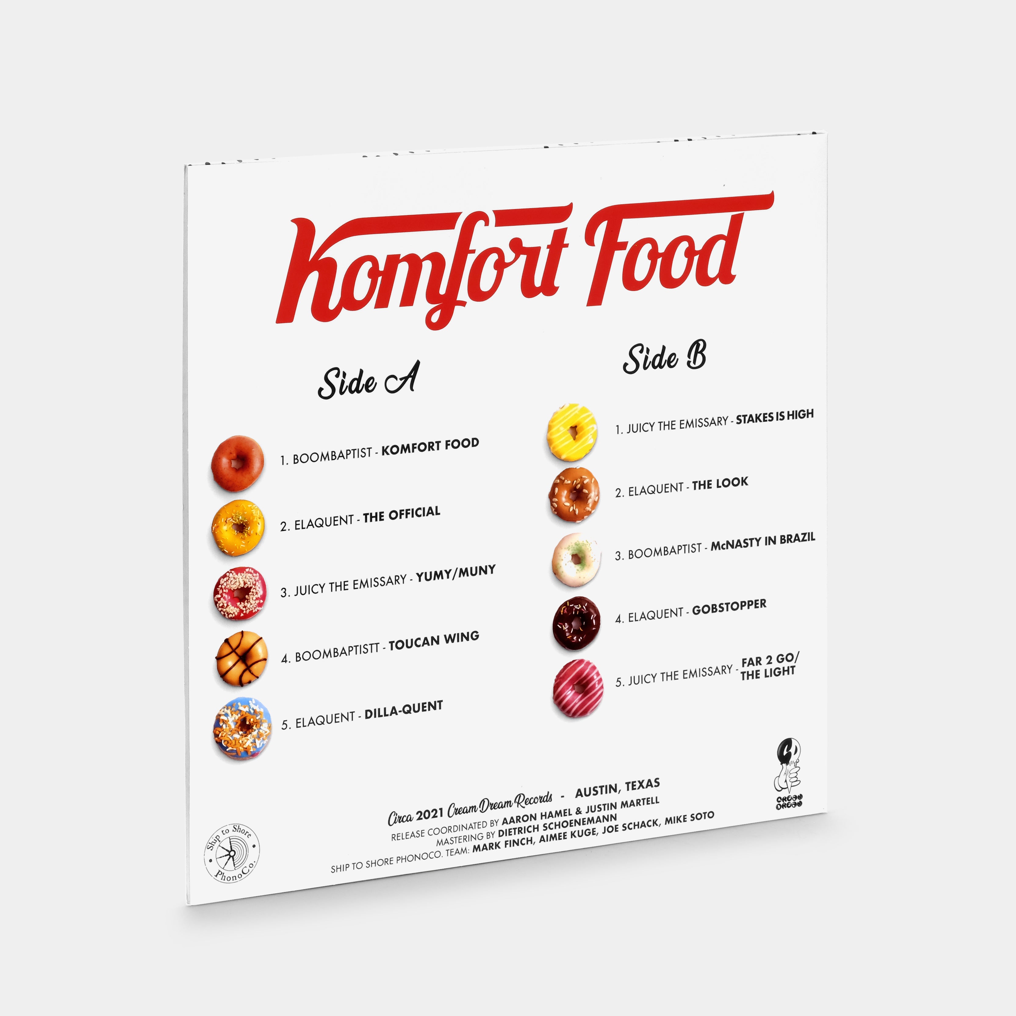 BoomBaptist, Elaquent & Juicy The Emissary - Komfort Food LP Clear w/ Green Splatter Vinyl Record
