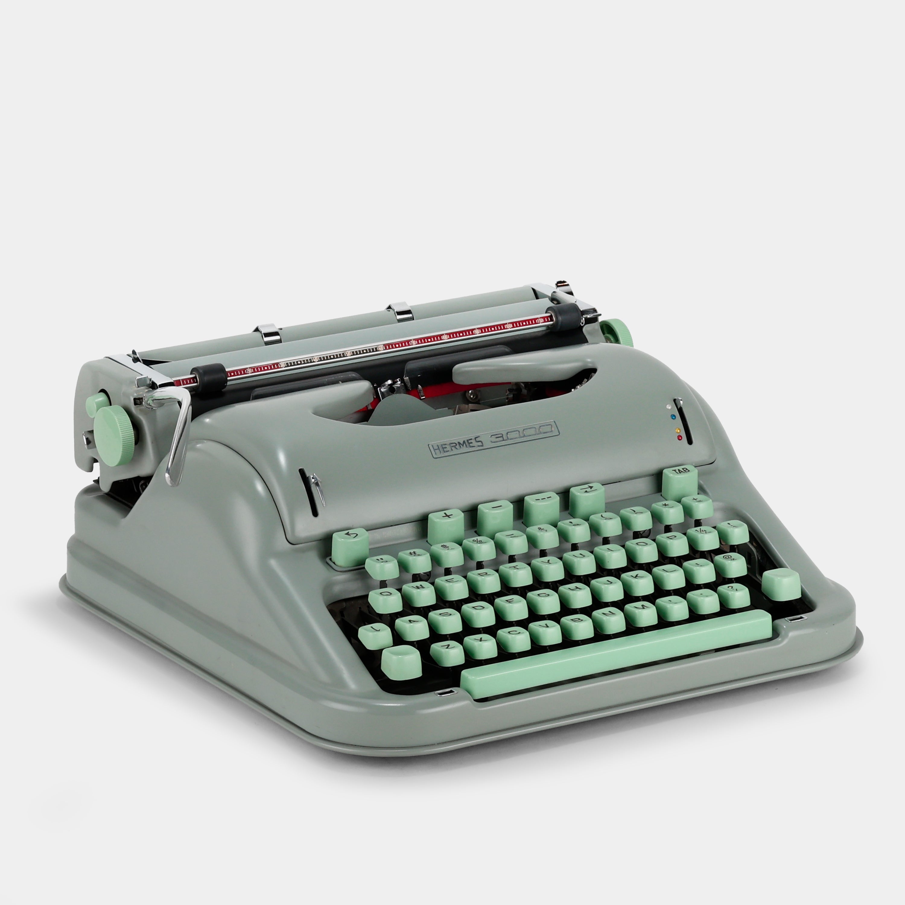 Hermes 3000 Green Manual Cursive Typewriter and Case