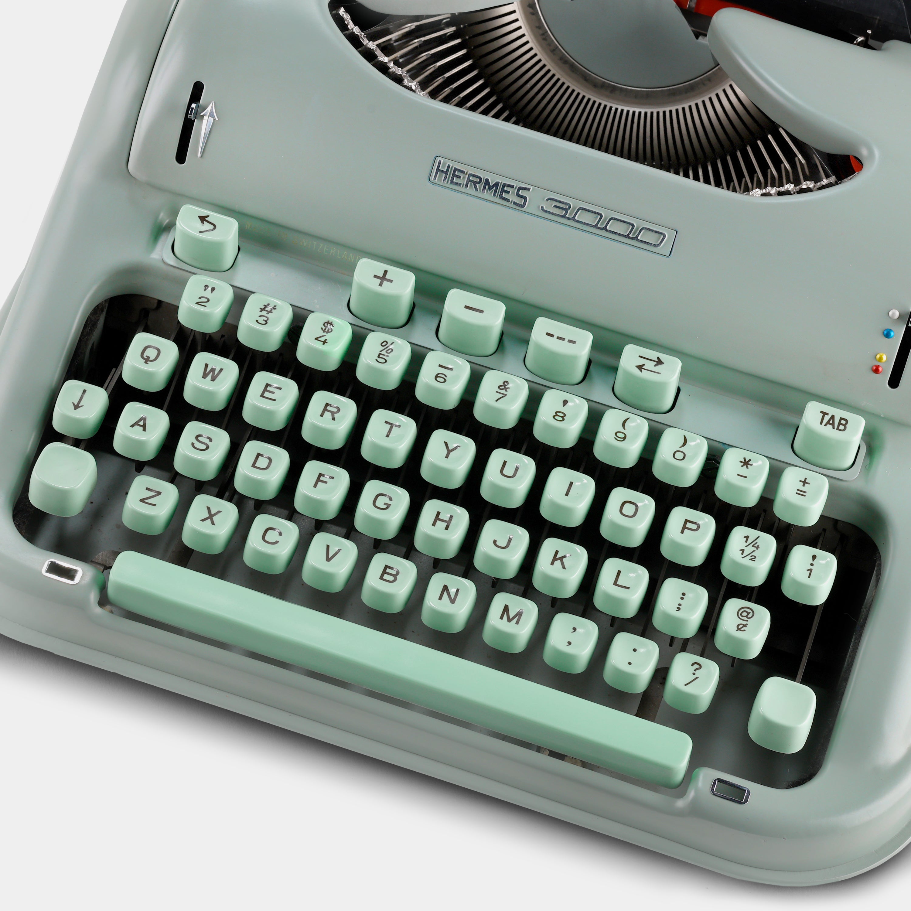 Hermes 3000 Green Manual Cursive Typewriter and Case