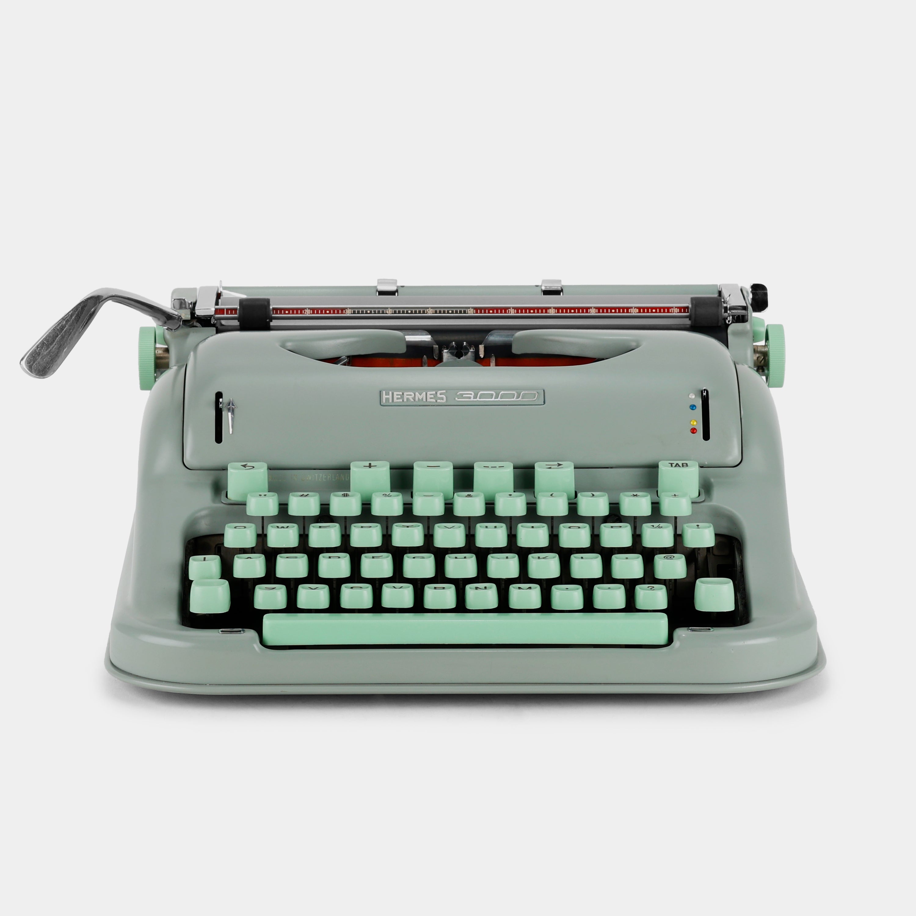 Hermes 3000 Green Manual Cursive Typewriter and Case